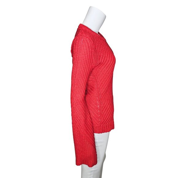 JOIE "Lauraly" Red Ribbed Cut-Out Back Bell Sleeve Sweater | Size M - Picture 3 of 5